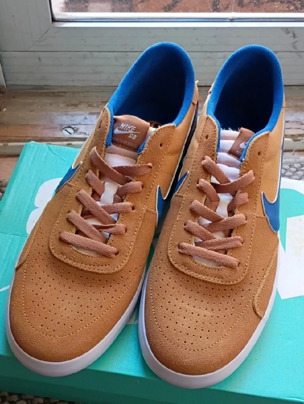 Nike Men’s Sneakers in Tan with Blue Swoosh
